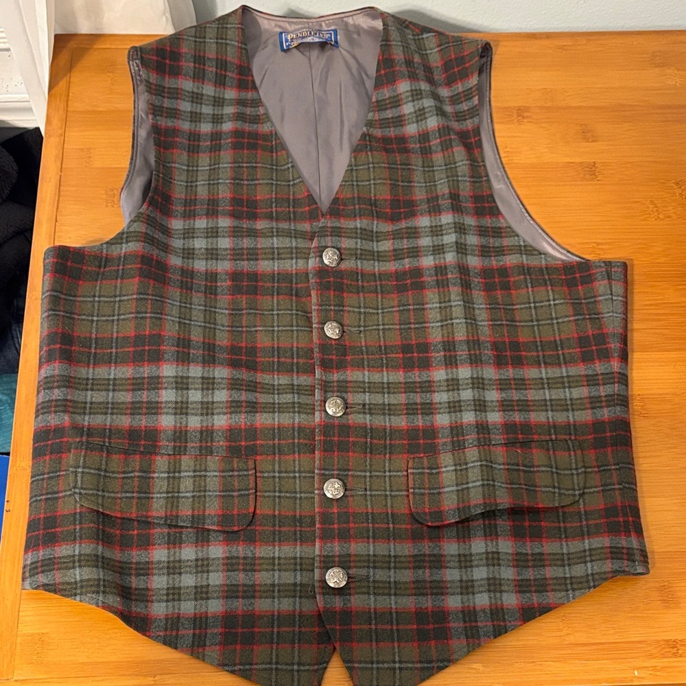 Vintage Pendleton Plaid Vest in Red, Green, and Gray